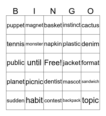Two-Syllable Words (Closed Syllables)  Bingo Card