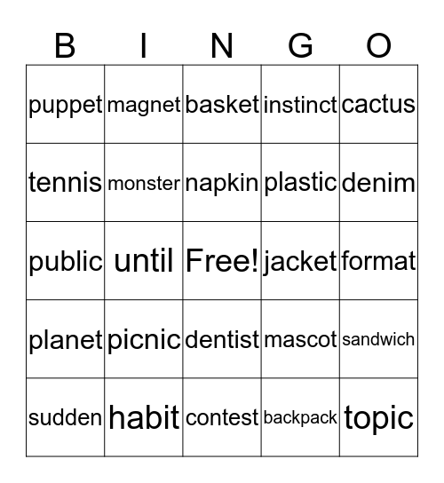 Two-Syllable Words (Closed Syllables)  Bingo Card