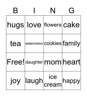 Mom and Me Tea 2019 Bingo Card