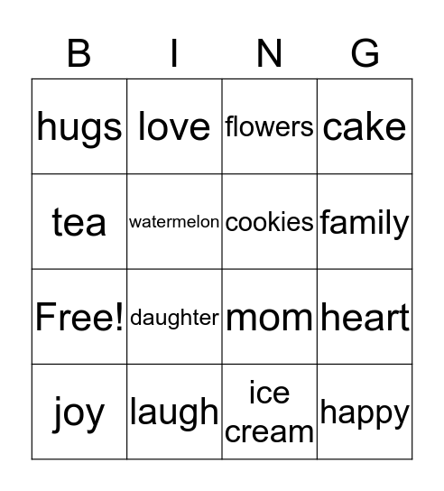 Mom and Me Tea 2019 Bingo Card
