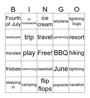 Summer Bingo Card