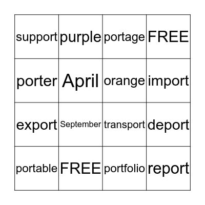 Port Vocab Bingo Card