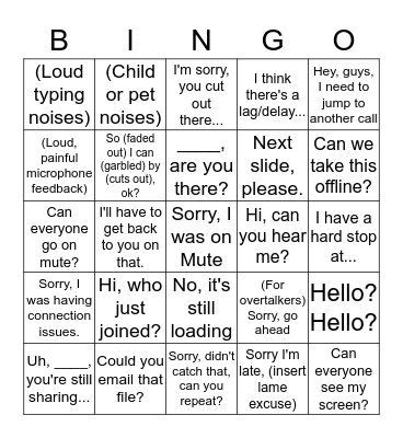 Conference Call Bingo Card