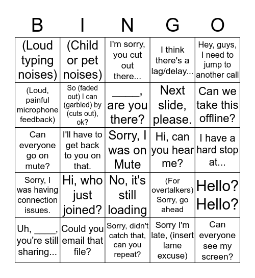 Conference Call Bingo Card