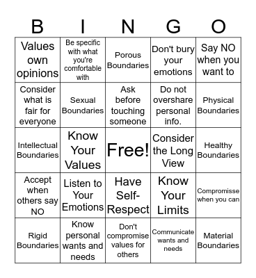 Boundaries Bingo! Bingo Card