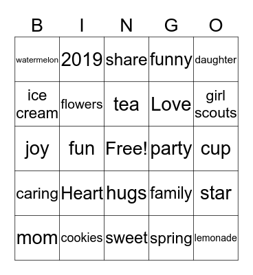 Mother and Daughter Tea 2019 Bingo Card