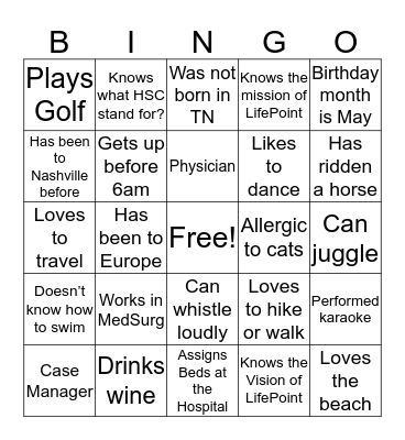 Getting to know you BINGO Card