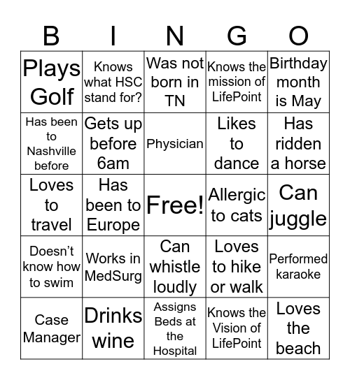 Getting to know you BINGO Card