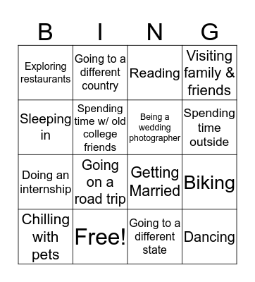 "What are you most excited for this summer?" Bingo Card