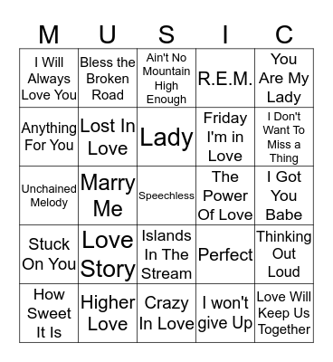 LOVE SONGS Bingo Card