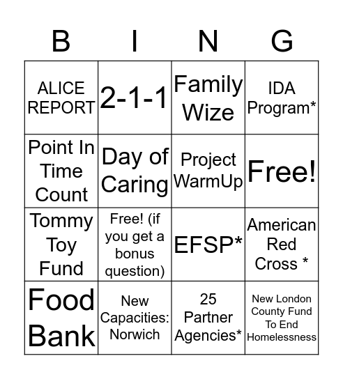 United Way Bingo Card