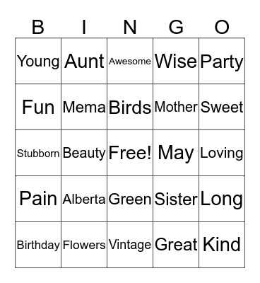 Alberta's 70th Birthday Bingo Card