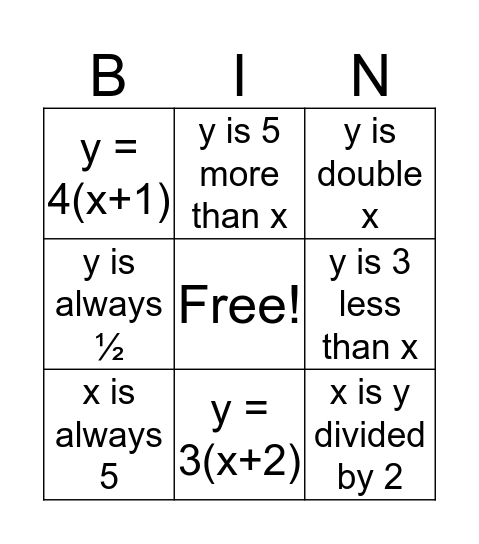 Given Rule Bingo Card