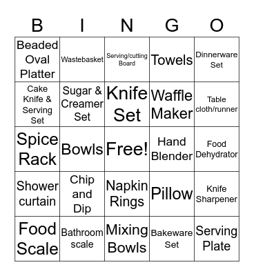 Bridal Shower Bingo Card