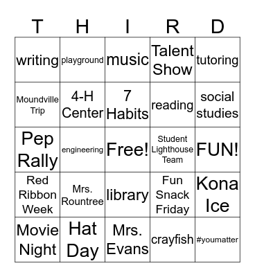 CaIS 3rd Grade Bingo Card