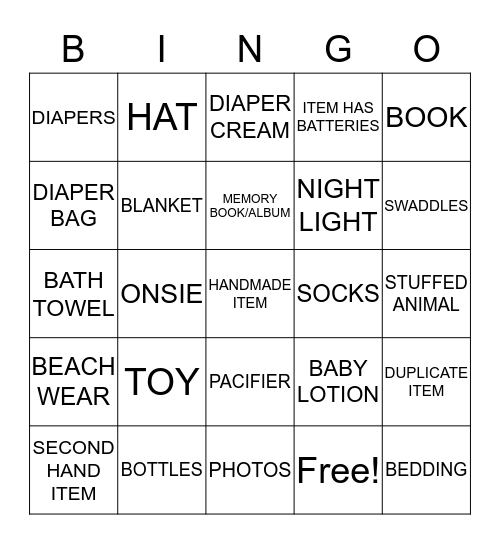 BABY WINNEWISSER Bingo Card