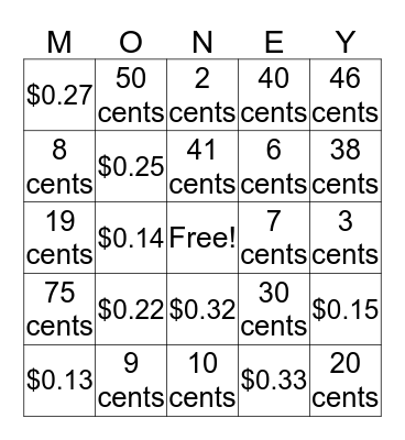 Money Bingo Card