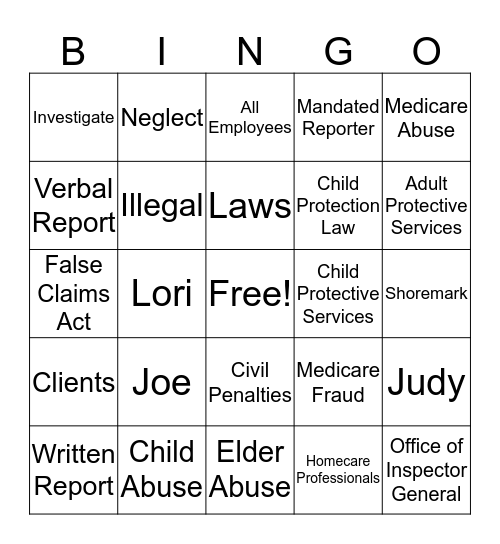 In-Service Bingo Card