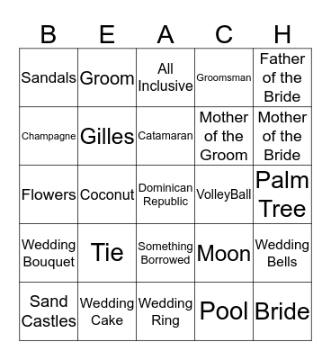 Renée and Matt's Wedding Bingo Card