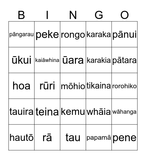 Whare Whare - Kura Bingo Card