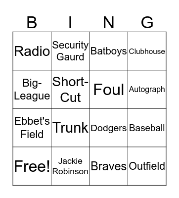 A Big Day For Baseball Bingo Card