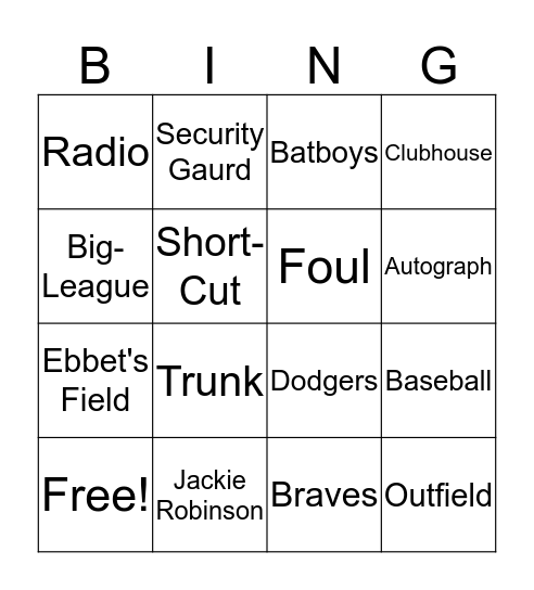 A Big Day For Baseball Bingo Card