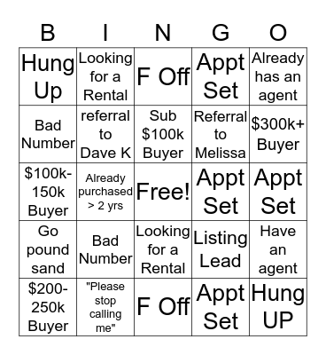 Call Night Bingo Card