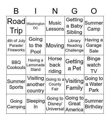 FCS Summer Bingo Card