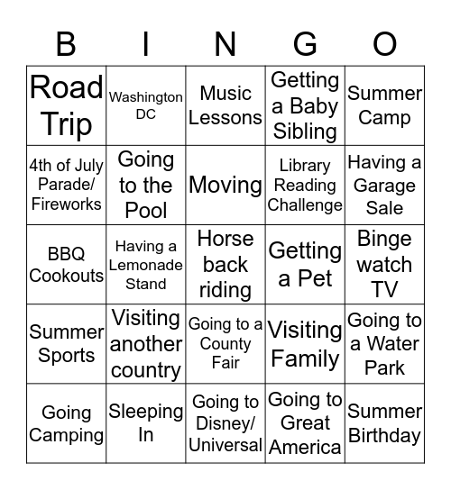 FCS Summer Bingo Card
