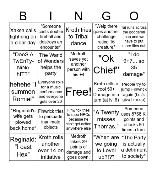 DnD Bingo Card