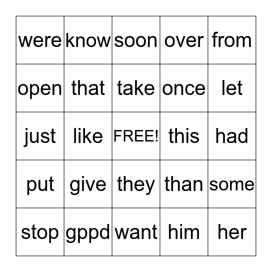 Sight Word Bingo List # 10 - 13 Bingo Card