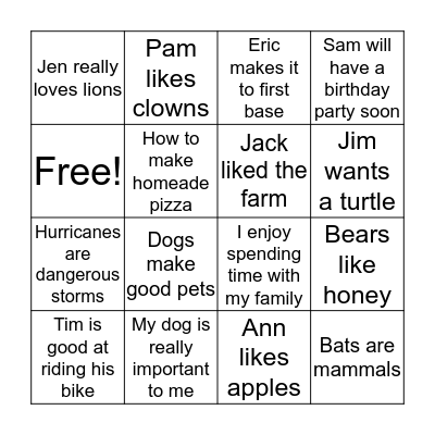 Main Idea Bingo! Bingo Card