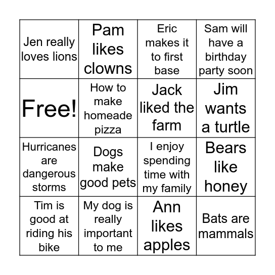 Main Idea Bingo! Bingo Card