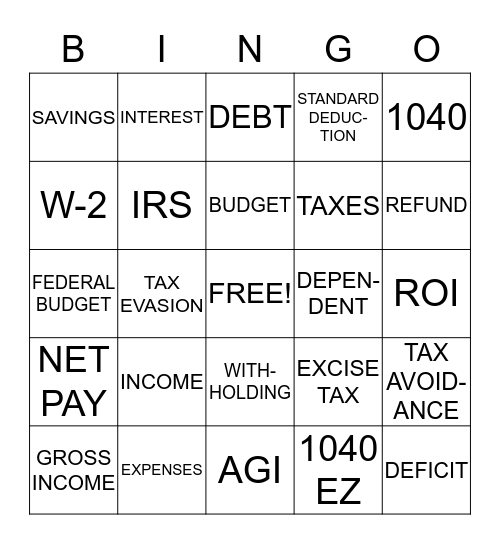 TAXES Bingo Card