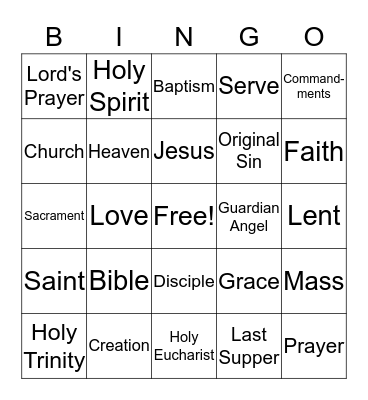 Faith Words Bingo Card