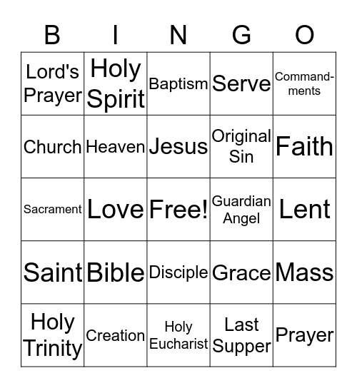 Faith Words Bingo Card