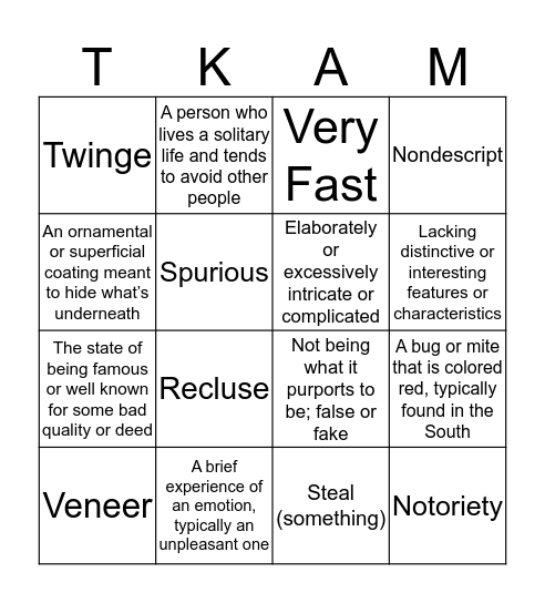 TKAM Vocab Bingo Card
