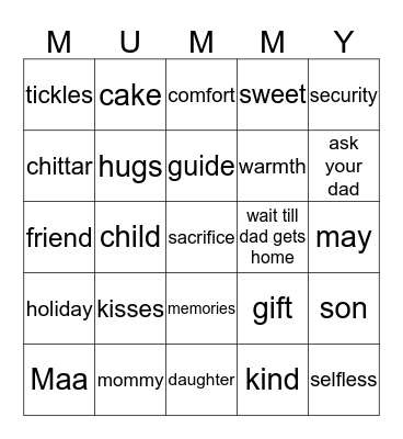 Mothers Day  Bingo Card