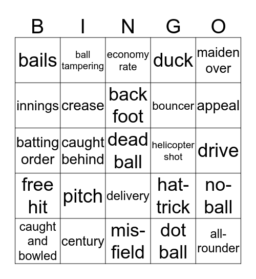 World Cup 2019 Bingo Card