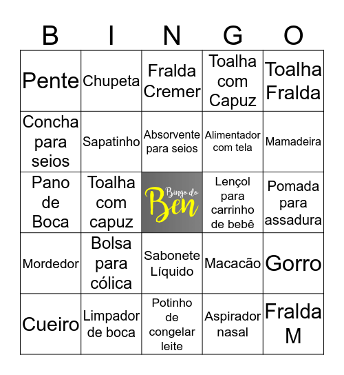 BINGO DO BENJAMIN Bingo Card