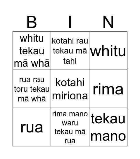 Whare Whare - Ngā Tau Bingo Card