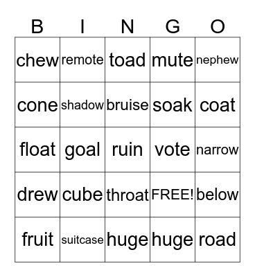 Long /o/ and long /u/ Bingo Card