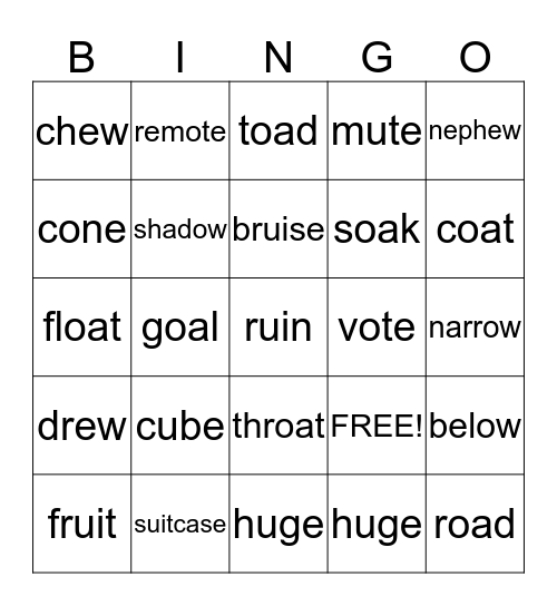 Long /o/ and long /u/ Bingo Card