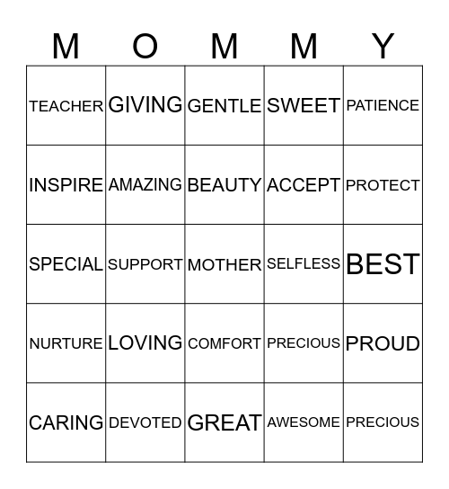 MOTHER'S DAY BINGO Card