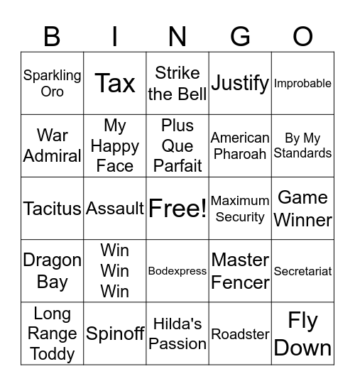 Derby Bingo Card