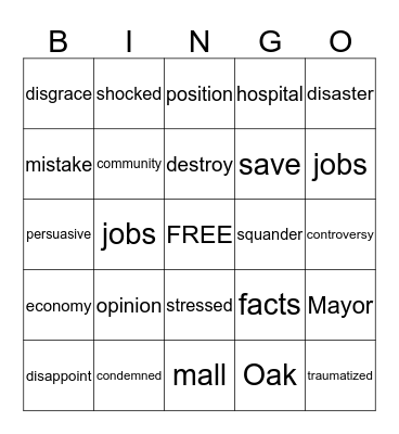 Old Oak park Bingo Card