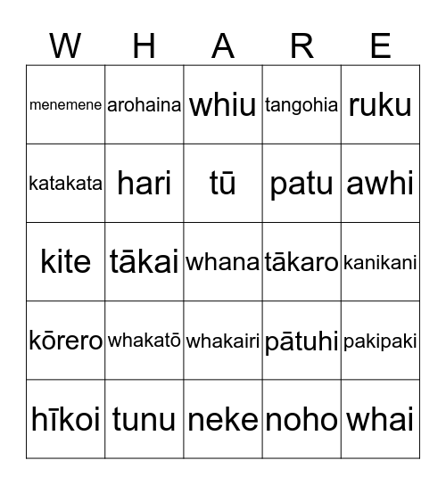 Ngā Kupu Mahi Bingo Card