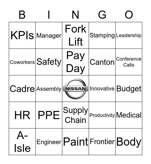Nissan Workplace Bingo Card