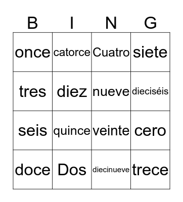 Numeros  Bingo Card