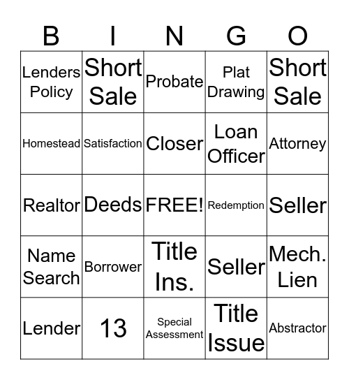 Closing Bingo Card